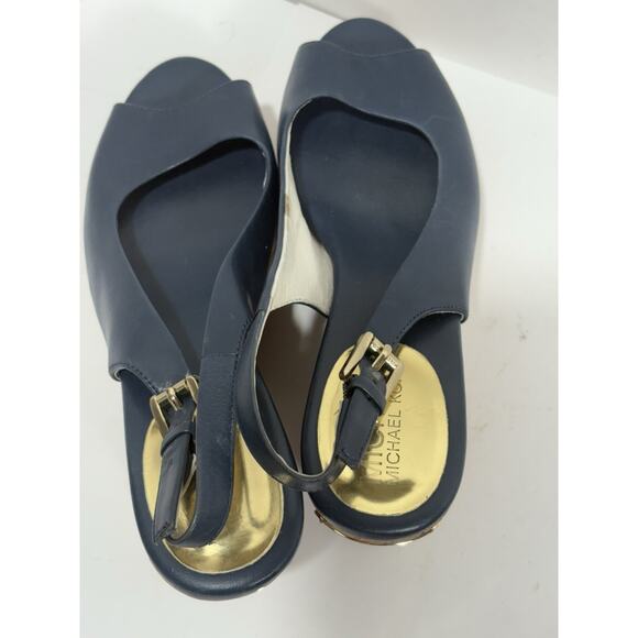 Michael Kors Women's Natalia Sling Back Wedge Cork Sandal Leather Peep‎ Toe 5M - Picture 4 of 9